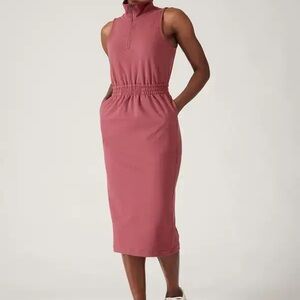 Athleta Mauve Midi Stretchy Dress with Zip Collar